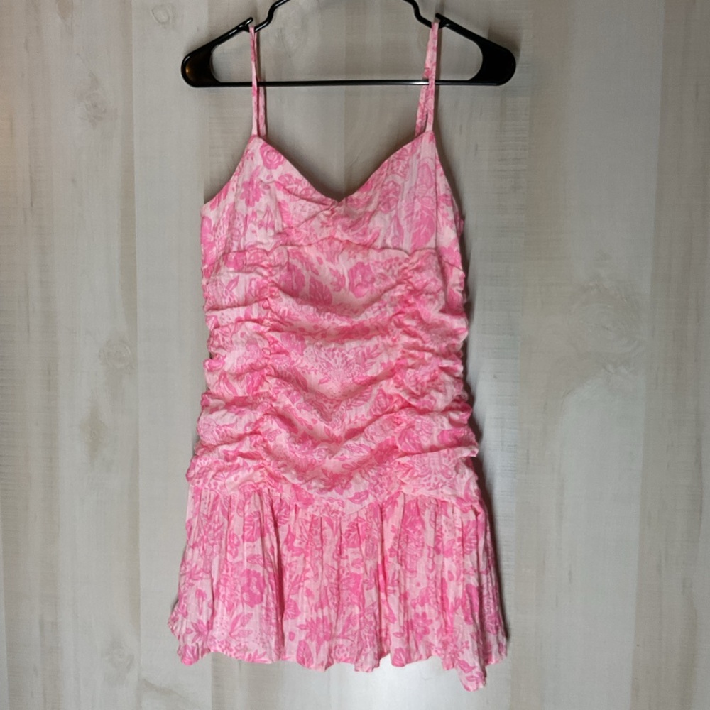 Sincerely Ours pink‎ white stripe spaghetti strap ruffle dress size large